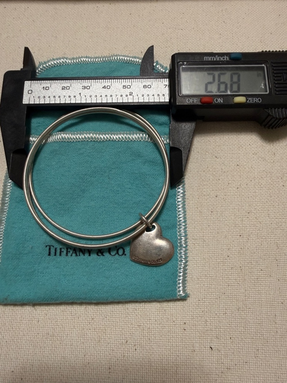 Tiffany & Co. Sterling Silver 925 Three Bangle Bracelet W/Heart Charm W/Pouch - Picture 8 of 16